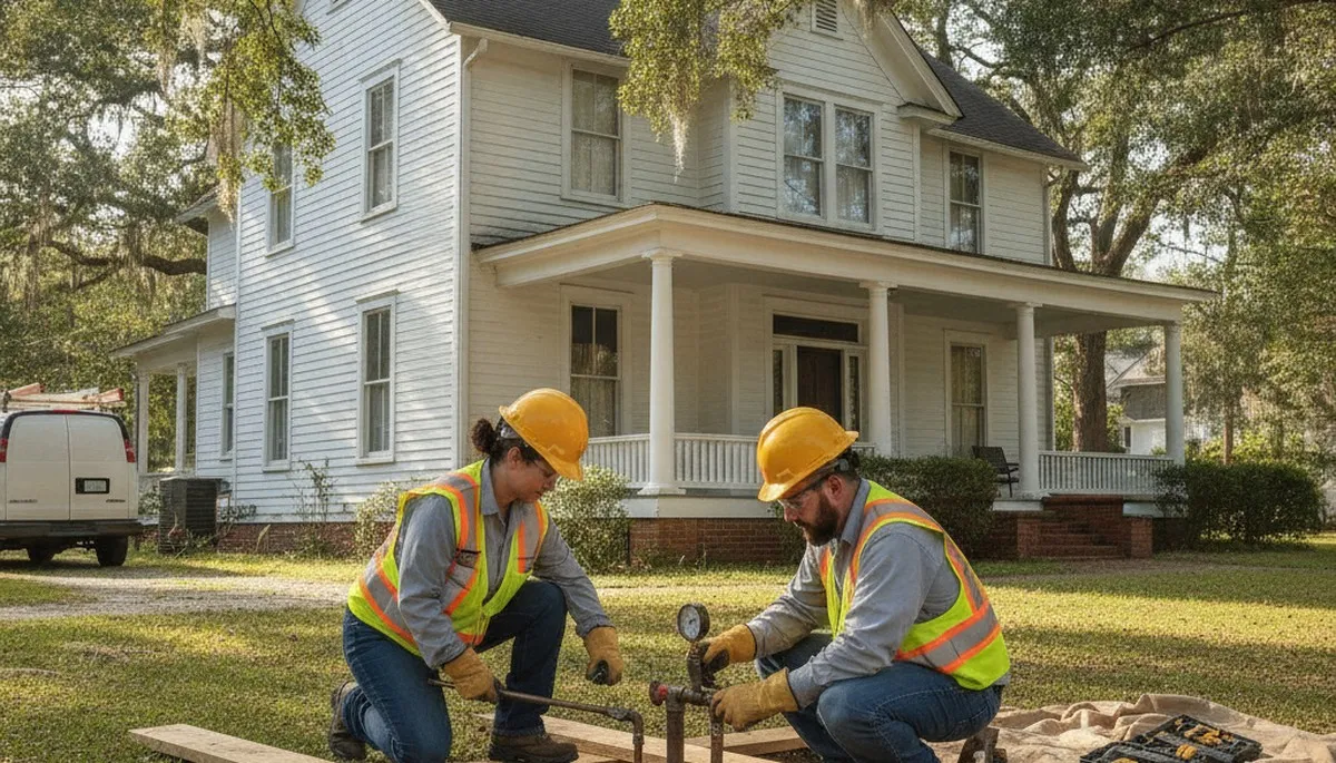 Plumber repairing a leak in Greenville, NC for professional plumbing service
