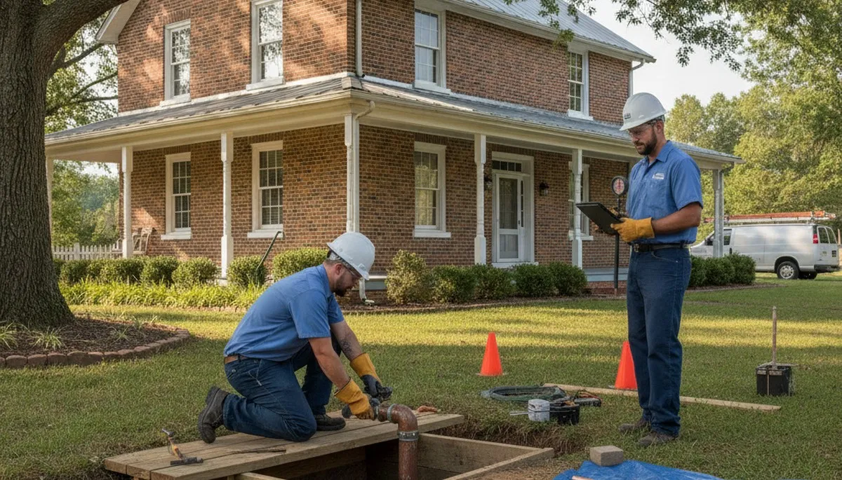 Greenville, NC plumber repairing a pipe for plumbing service at a local home