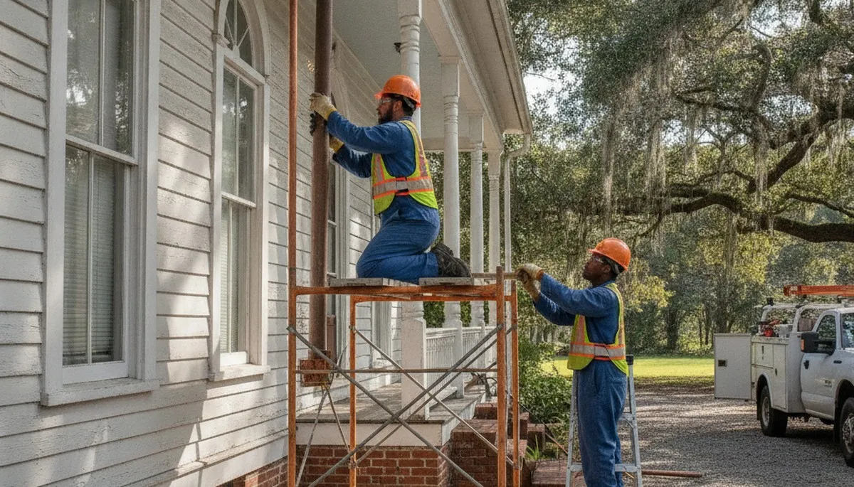 Plumber repairing pipe leak in Greenville, NC for residential plumbing service