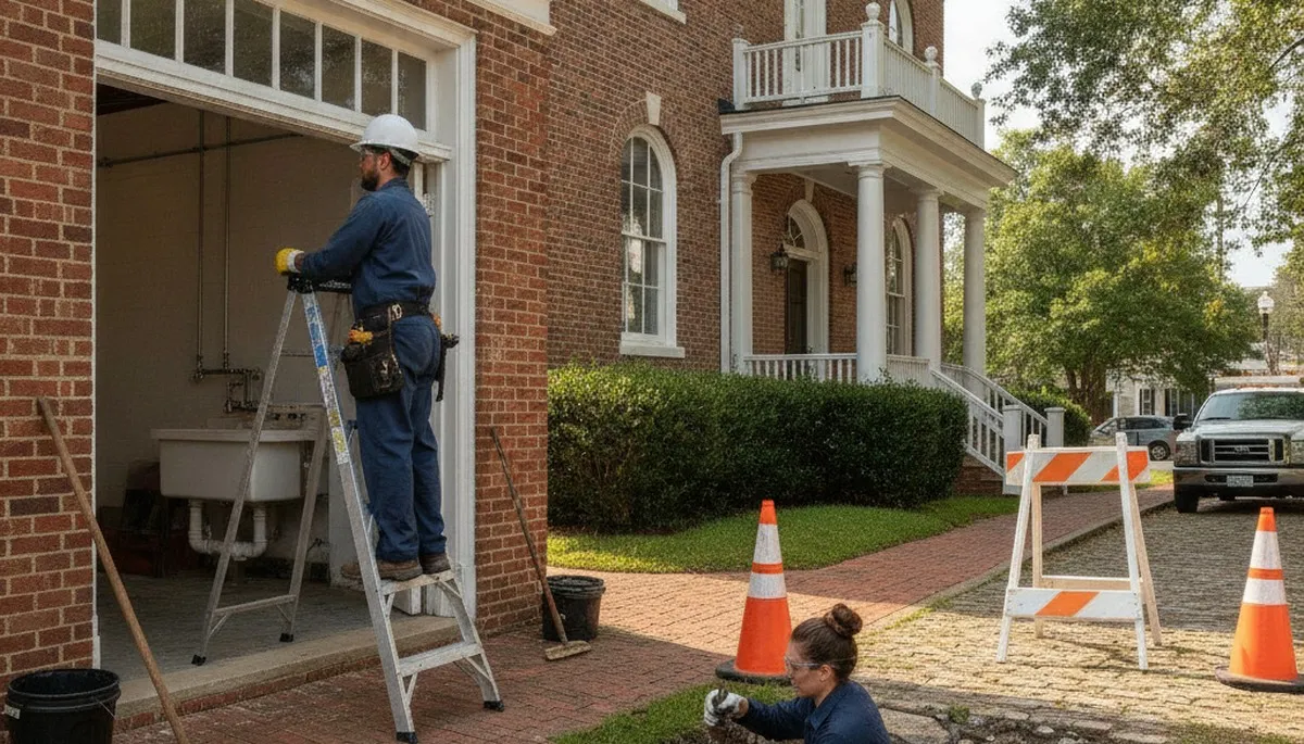 Plumber servicing a repair job in Greenville, NC for a local plumbing company
