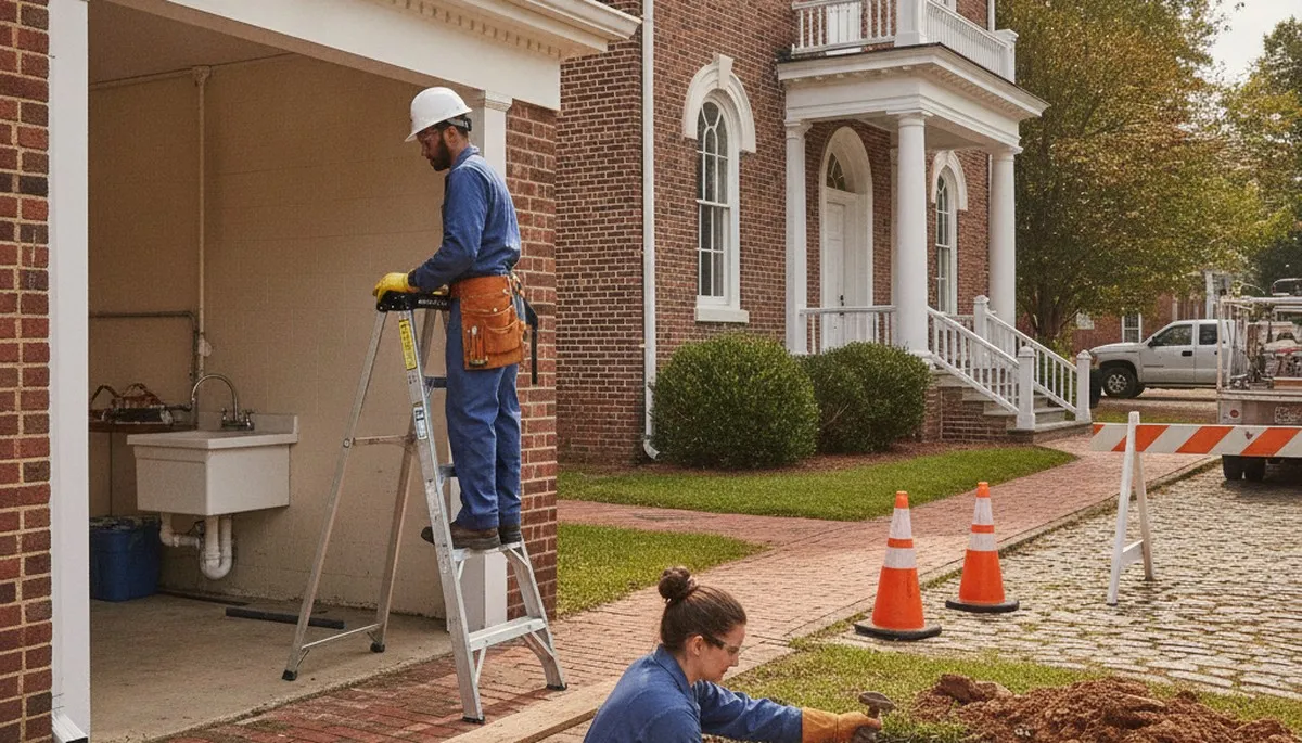 Plumber repairing a pipe in Greenville, NC for expert plumbing service