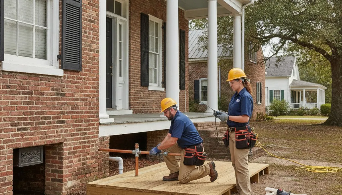Plumber servicing a Greenville, NC home for reliable plumbing repair and leak fixes