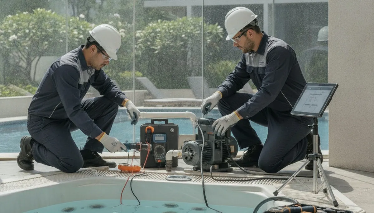 Greenville, NC plumber repairing a spa for reliable home plumbing service