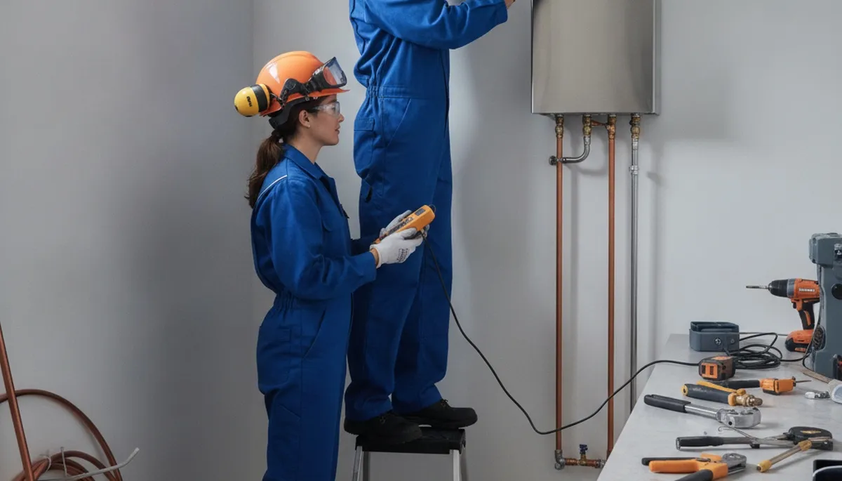 Greenville, NC plumber installing a tankless water heater for reliable on-demand hot water