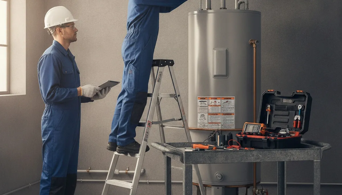 Greenville, NC plumber repairing a water heater for a local home service call