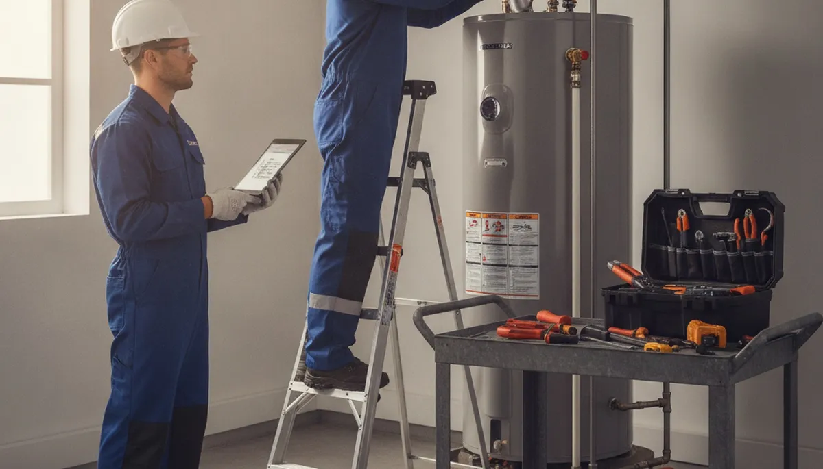 Greenville, NC plumber repairing a water heater for a local home service call